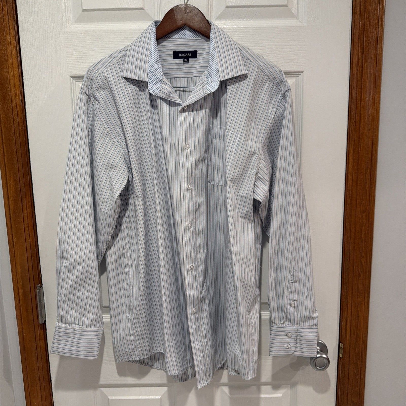Bwot Bogari Button Up Blue Striped Long Sleeve Blue Striped Mens Shirt Xl